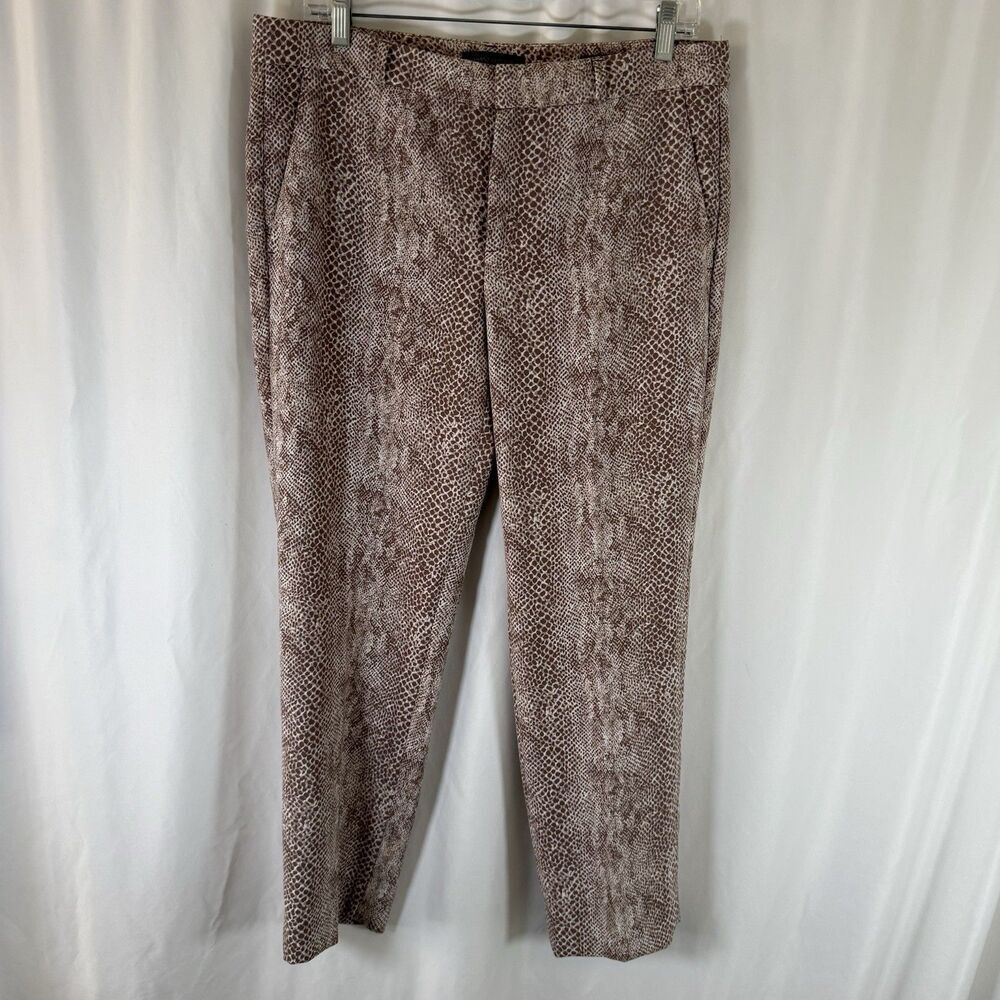 Banana Republic Avery Pants Women's 8 Brown Snake Print Button Zip Flat Front